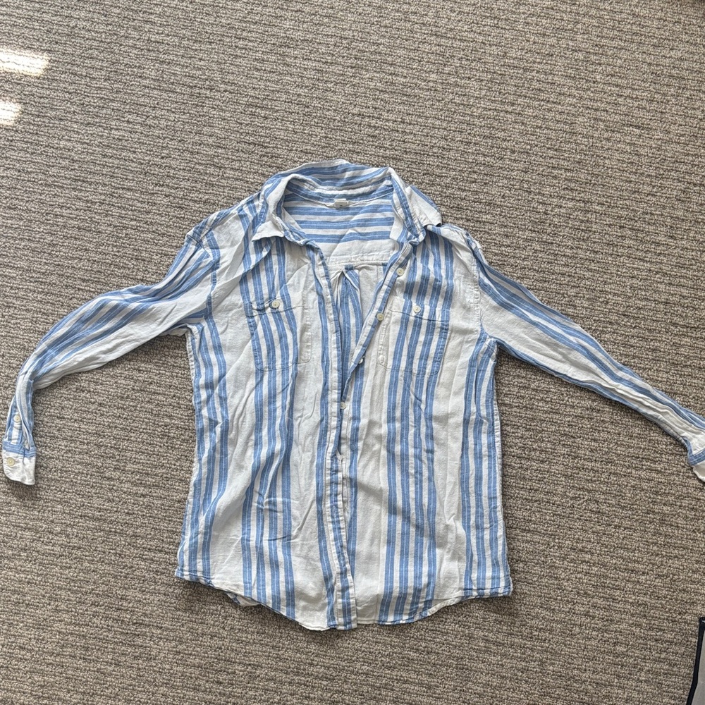 Caslon Blue and White Striped Button Down Shirt